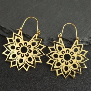 Boucles d'oreilles fleur de Lotus doré