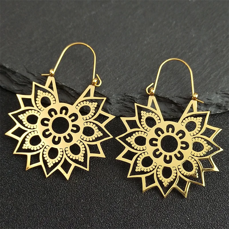 Boucles d'oreilles fleur de Lotus doré