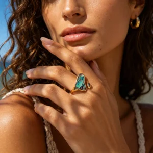 Bague Lagon Turquoise en Acier Inoxydable